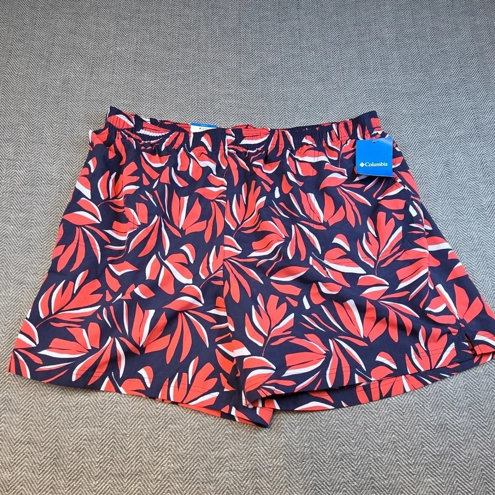 Columbia Sandy River II Printed Shorts Womens 2X Navy Red Leaf AW1418-470 NEW